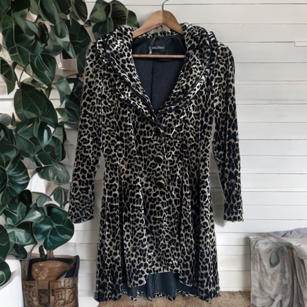 Frank Lyman Leopard Print Velvet Jacket Dress Midi | Gold Button | Size 6